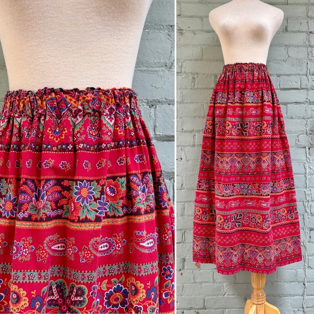 Vintage Paisley Print Maxi Peasant Skirt